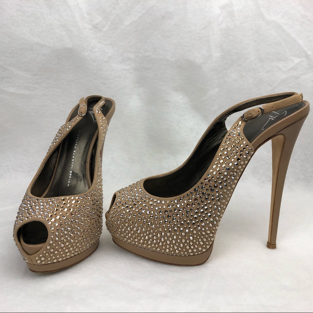 Giuseppe Zanotti Neutrals Suede Crystal Slingback